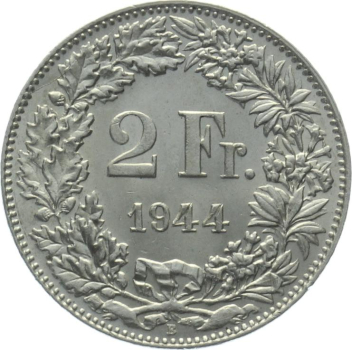 2 Franken 1944 B - Prachtstück, fast stempelglanz